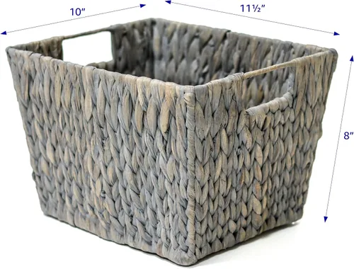 Vista 2 de Trademark Innovations Cesta de almacenamiento de jacinto de 11.5 pulgadas con asas, rectangular (juego de 4, gris)
