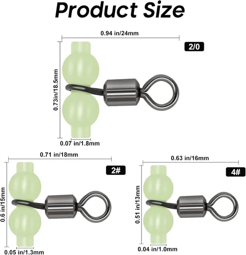 Vista 5 de Goture Fishing Swivels, 3 Way Swivels Fishing Tackle, T Shape Cross Line Rolling Swivels with Luminous Beads Saltwater Freshwater,Three Way Fishing