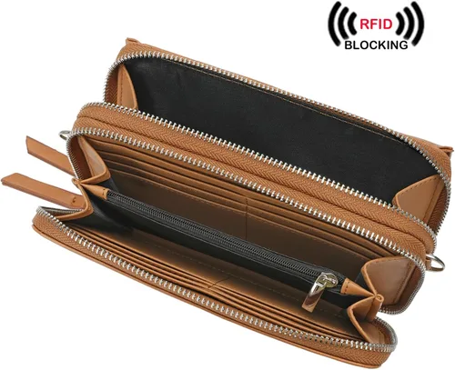 Vista 2 de Lanyani Cartera cruzada RFID con bolsillo para teléfono para mujer, cuero vegano