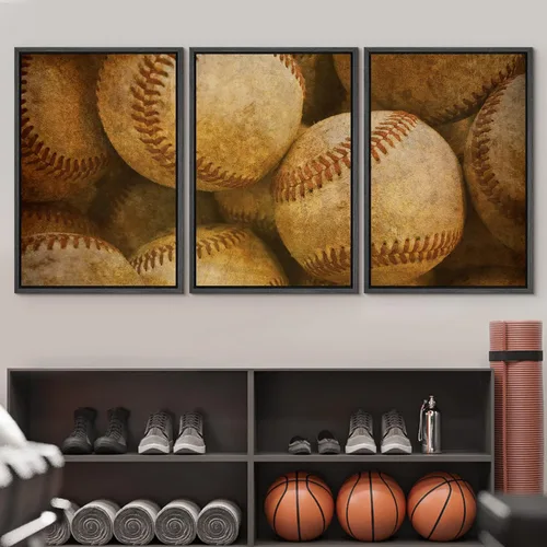 Vista 597 de wall26 Lienzo enmarcado para pared, juego de arte de primer plano, detalles de costuras de béisbol, atletas deportivos, fotografía, moderno