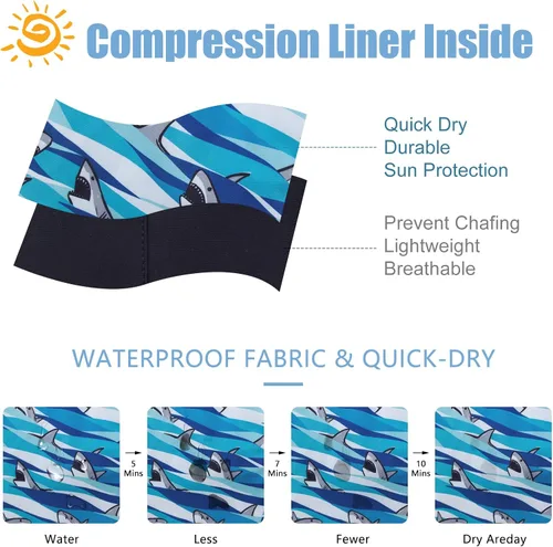 Vista 5 de Funnycokid Traje de baño para niños, con forro de compresión, traje de baño de secado rápido, pantalones cortos de playa para niños de 4 a 12 años