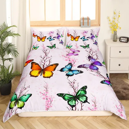 Vista 8 de Erosebridal Juego de funda de edredón con diseño floral de acuarela, estilo fantasía, para niñas, mujeres y niños, bonito juego de edredón