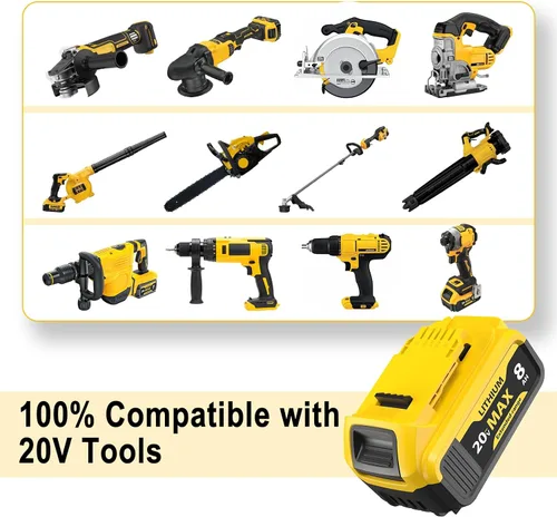 Vista 14 de Paquete de 4 baterías de iones de litio de 8000 mAh para batería Dewalt de 20 V Max, compatible con herramientas DCB200 DCB201 DCB204 DCB206 DCB207
