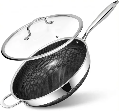 Vista 12 de Sartén antiadherente de 8 pulgadas con tapa, sartén híbrida antiadherente de acero inoxidable con mango de enfriamiento permanente, sin PFOA,
