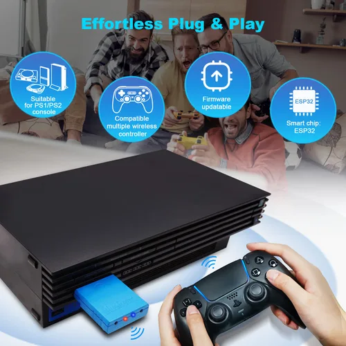 Vista 2 de BITFUNX RetroScaler PS2PS1 - Adaptador de controlador inalámbrico compatible con consola de juegos PS2PS1, compatible con PS3PS4PS5, Xbox One S