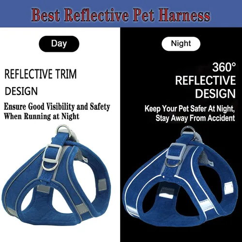 Vista 3 de Juego de arnés y correa para perro con correa para el pecho para mascotas, arnés reflectante ajustable para perros pequeños, medianos y gatos, azul