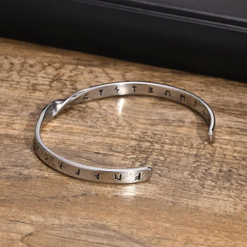 Vista 5 de VNOX Pulsera de joyería vikinga nórdica para hombre y mujer, pulsera nórdica vikinga nórdica de 24 runas del alfabeto, pulsera mobius torcida
