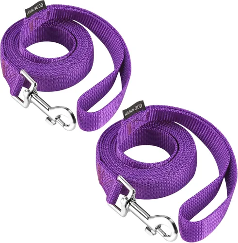 Vista 52 de AMAGOOD 6 pies de correas para cachorros/perros, correa de estilo tradicional resistente con gancho de cuello fácil de usar, correa para perros Negro