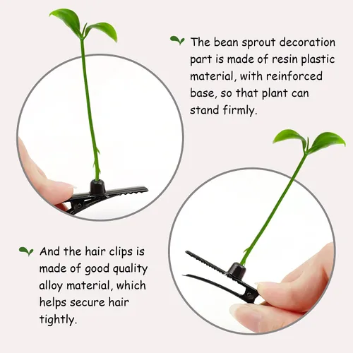 Vista 3 de Juego de 30 pinzas para el cabello con brotes de frijoles, bonitos pasadores de pelo de plantas verdes para mujeres, niñas y niños, horquillas