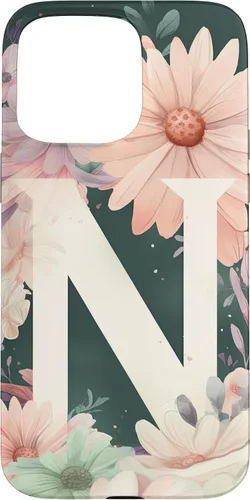 Vista 28 de iPhone 16 Beautiful Daisy Flowers Initial Letter N Monogram Watercolor Case