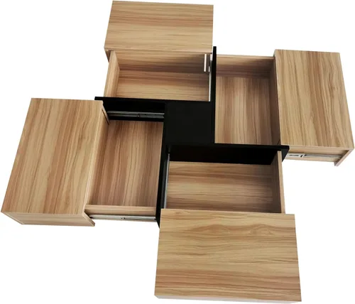 Vista 8 de DHAEY Mesa de centro cuadrada con 4 compartimentos de almacenamiento ocultos, mesa central con mesa deslizante extensible, mesa de cóctel, mesa