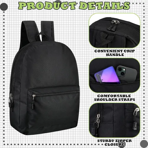 Vista 3 de Amylove Paquete de 24 mochilas a granel de 17 pulgadas, 12 colores surtidos, bolsas escolares para niños, niñas, adolescentes y estudiantes, Negro