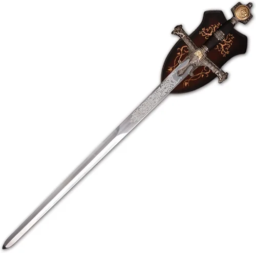 Vista 8 de Espada fort 48.8" KingSolomon, espada de caballero medieval clásica de metal real, espadas bíblicas de todo metal, roja/marrón