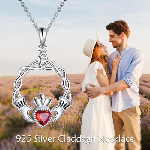 Vista 6 de URONE Claddagh Collar para mujer de plata de ley 925 con colgante de nudo celta irlandés, joyería de regalo