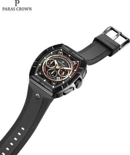 Vista 8 de Paras Crown Watches for Men Tonneau 5ATM Waterproof Quartz Luxury Chronograph Analog Men's Wrist Watches Stainless Steel Case Mens Watches Negro