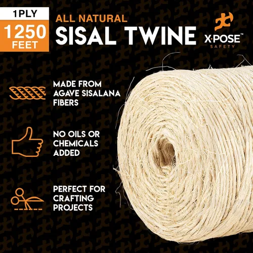 Vista 3 de Cuerda de sisal – Cuerda de fibra natural fina de 1 capa en el carrete – para poste rascador de gatos, piezas de repuesto de árbol de gato, juguete
