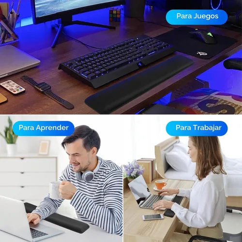 Vista 6 de Reposamuñecas Yolanda para Teclado/Almohadilla - Gel Refrescante - Bordes Cosidos - Accesorio Ergonómico para Teclado, Negro