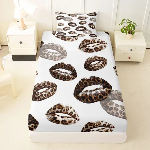 Vista 24 de Feelyou Leopard Print Lips Fitted Sheet Twin Size for Kids Boys Girls Cheetah Print Bed Sheets Set 16" Deep Pocket Soft Breathable Microfiber