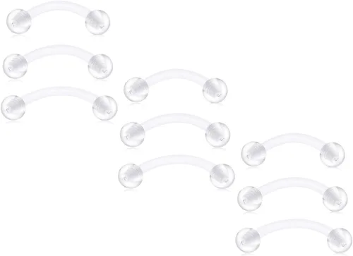 Vista 3 de JFORYOU Bioflex - Piercing para ombligo con barra curvada de acrílico transparente, ojos de serpiente, lengua, 14G, 12/14/0.630 in