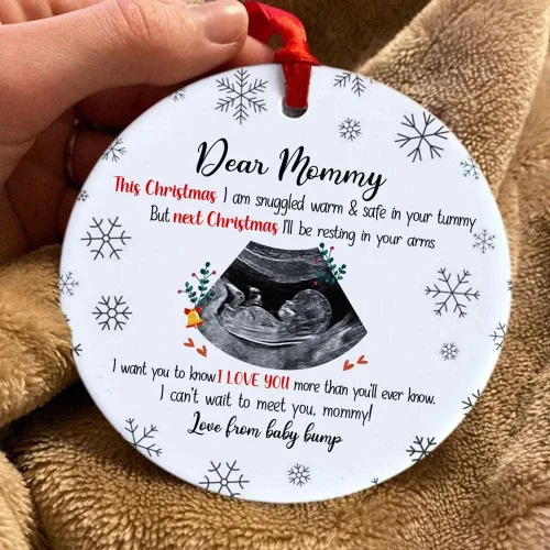 Vista 7 de Adorno de Navidad personalizado para papá esperado 2023 – Adorno de Navidad con ultrasonido de protuberancia – Adorno con texto en inglés «I'll Be