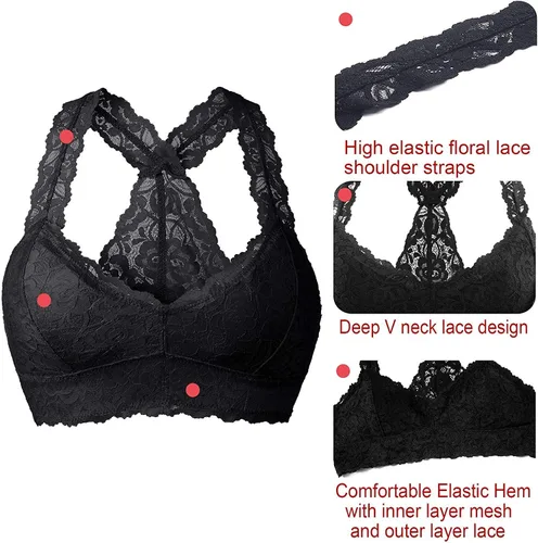 Vista 4 de Sostén Yianna de encaje con diseño floral acolchado y traspirable