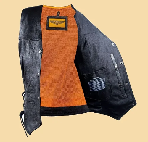 Vista 3 de Dream - Chaleco de cuero para mujer, 7 bolsillos, bolsillos laterales, bolsillo para pistola en el interior, regular, Regular