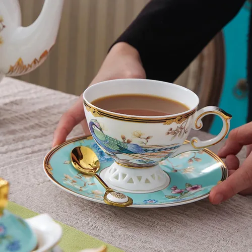 Vista 5 de ACMLIFE Juego de taza de té y platillo de porcelana de hueso – Juego de taza de café y platillo de té de porcelana de hueso, juego de taza de té