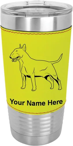 Vista 14 de LaserGram Vaso aislado al vacío de 20 onzas, perro Bull Terrier, grabado personalizado incluido (piel sintética, estilo béisbol)