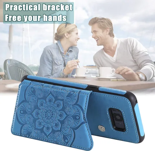 Vista 3 de Funda para Samsung S8, funda trasera magnética de flores en relieve para Galaxy S8 Kickstand Wallet Case para mujer con tarjetero y funda protectora