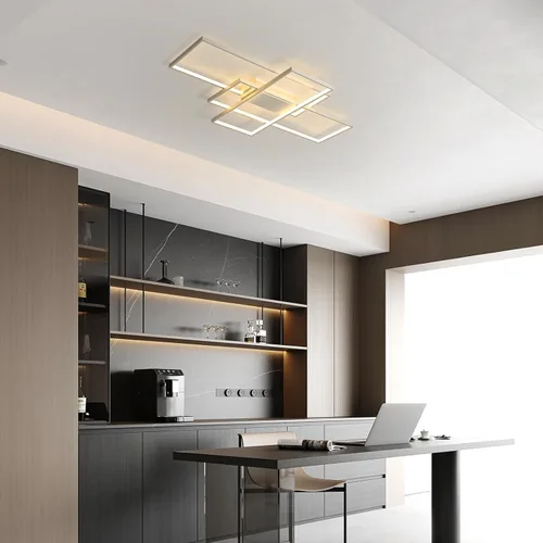 Vista 6 de GEADI Lámpara de techo moderna regulable, lámpara de techo LED blanca de 35.4 pulgadas con control remoto, accesorio de iluminación rectangular