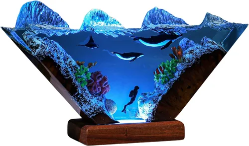 Vista 9 de Humpback Whale and Diver Night Lights, Manta Rays Epoxy Lamp, Epoxy Resin Table Lamp, Boho Home Decor Creative Personalized Gifts, Gift for Her Him
