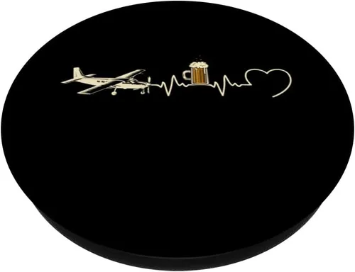 Vista 2 de Beat heart plane beer humour aviator man ulm gift PopSockets Swappable PopGrip