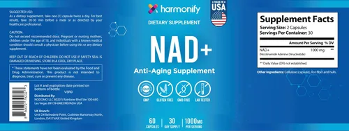 Vista 7 de Suplemento NAD 60 cápsulas, orgullosamente de la empresa de Estados Unidos, sin OMG y sin gluten, 1 mes de porción, 1000 mg por porción