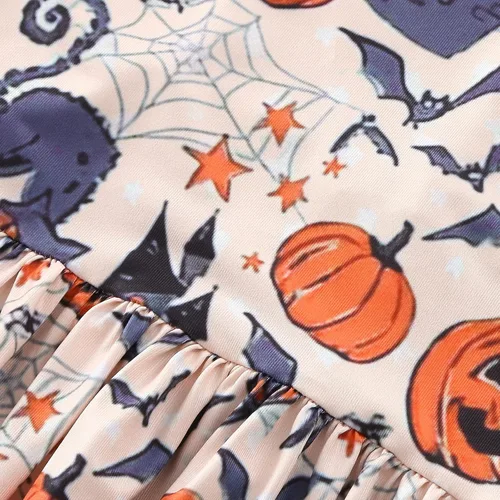 Vista 7 de Mameluco de verano para niñas pequeñas, con tirantes florales, pantalones de harén sueltos, pantalones de harén con bolsillos, marrón (Brown A), 3-4T