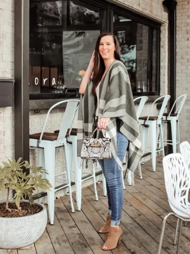 Vista 81 de Moss Rose Chal de viaje para mujer, capa tipo poncho de frente abierto para otoño e invierno