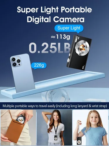 Vista 6 de Cámara digital, cámara de videoblogs 4K con enfoque automático para fotografía con tarjeta de 32 GB, cámara digital compacta portátil de 48