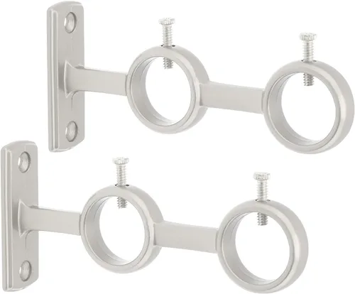 Vista 8 de Soporte de cortina doble, 2 soportes resistentes para barras de 1 pulgada y 5/8 pulgadas, soporte de pared para sala de estar, cortinas
