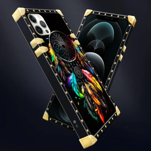 Vista 5 de DAIZAG Funda compatible con iPhone 11, funda dorada a prueba de golpes, atrapasueños de plumas clásicas