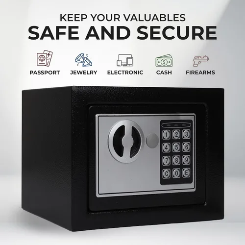 Vista 4 de Darice Caja fuerte para dinero, caja fuerte con cerradura electrónica de combinación y llave de emergencia, caja fuerte para efectivo con ranura