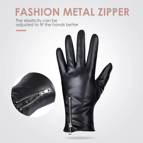 Vista 5 de Dsane Guantes de cuero de invierno para mujer, guantes de conducción cálidos para pantalla táctil