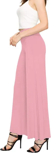 Vista 5 de Made By Johnny Pantalones palazzo elásticos de pierna ancha para mujer, lisos, casuales, cómodos