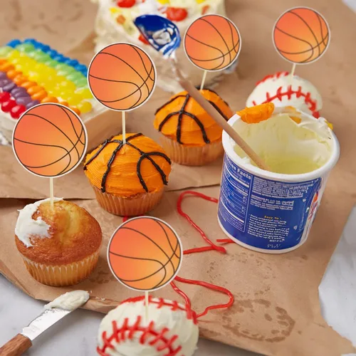 Vista 5 de 36 piezas de adornos para cupcakes de baloncesto, estrellas, bolas deportivas, adornos para cupcakes para jugadores de baloncesto, decoración