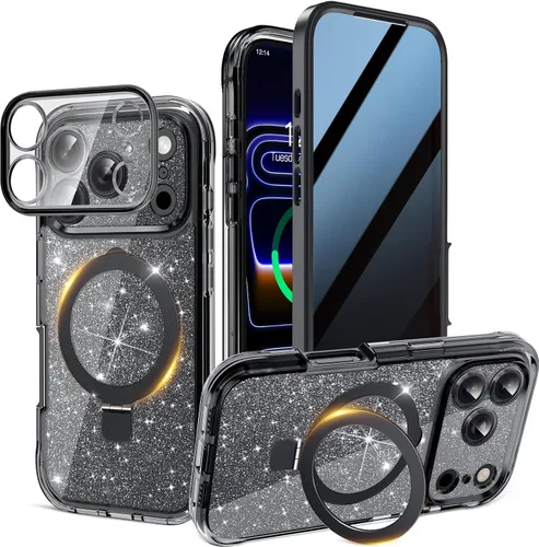 Vista 9 de Funda magnética de privacidad para iPhone 17 Pro Max [Cartulina Aurora con purpurina] [Soporte magnético invisible] protector de pantalla integrado