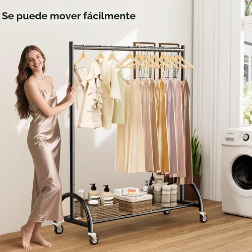 Vista 6 de MISSLO Perchero resistente con ruedas para ropa, estantes enrollables para colgar ropa, abrigos, prendas, vestidos, color negro
