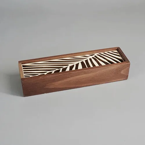Vista 8 de Caja de madera sin acabar, caja de almacenamiento para lápices de madera, estuche vintage con funda extraíble, caja de madera con tapa