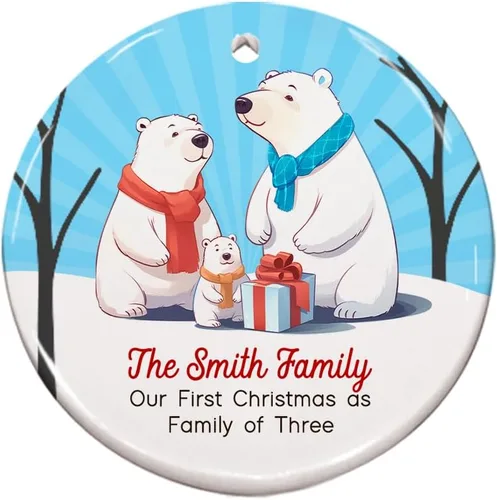 Vista 6 de Adorno personalizado para la primera Navidad como familia de 3 – Adorno de oso de bebé, regalo de recuerdo de vacaciones de invierno para nuevos