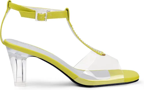 Vista 2 de ANN CREEK Sandalias de tacón transparente con correa en T y diamantes de imitación para mujer