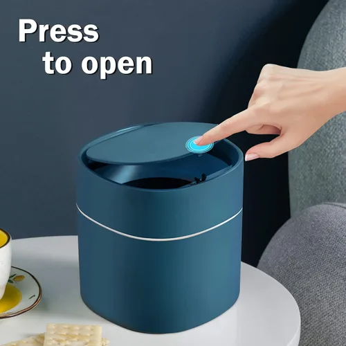 Vista 4 de Pequeño cubo de basura de escritorio con tapa, 2 piezas y bolsa de basura 360 piezas