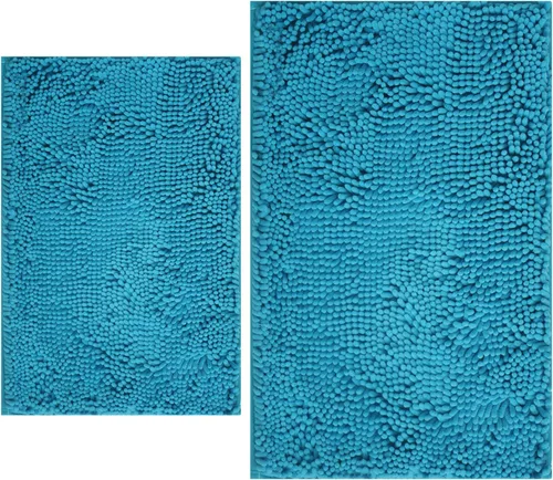 Vista 22 de Juegos de alfombras de baño de 2 piezas, alfombra de baño de felpilla extra suave ultra absorbente, alfombra de baño con base antideslizante de PVC