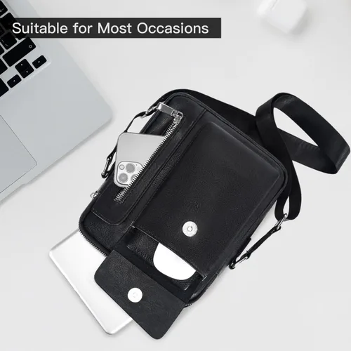 Vista 4 de Bolso cruzado pequeño para hombre, de piel sintética, bolso de mensajero, bolsa cruzada, bolsa de hombro, bolsa de pecho, trabajo, viajes al aire
